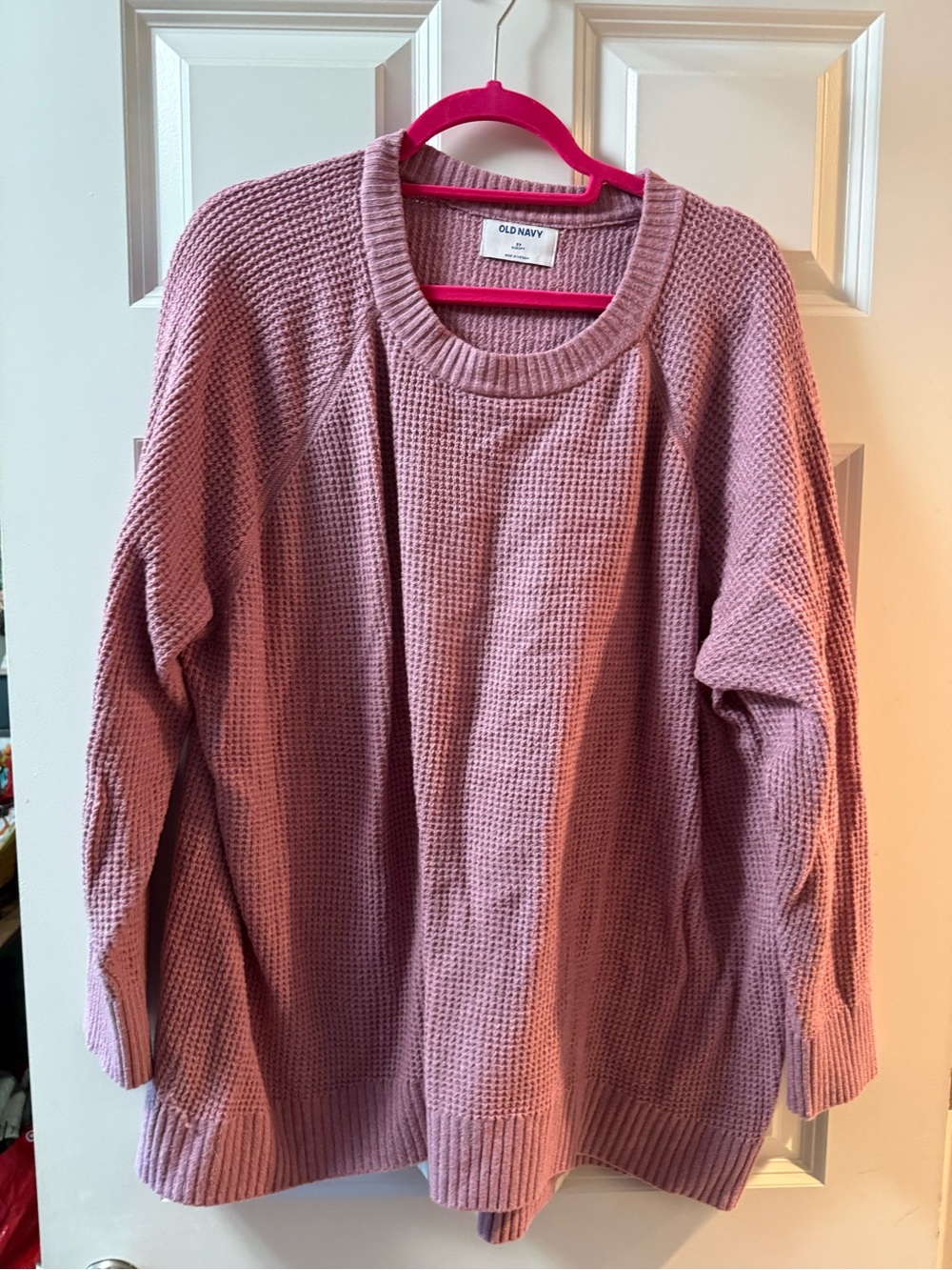 Old Navy Rose-Pink Waffle-Knit Crew Sweater